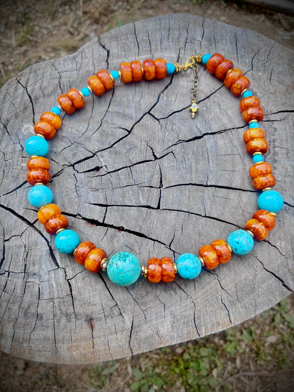 Honey Amber with blue turquoise necklace