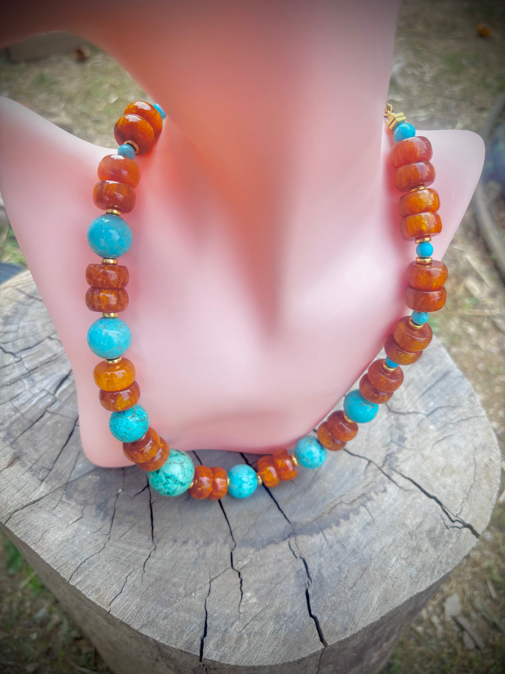 Honey Amber with blue turquoise necklace