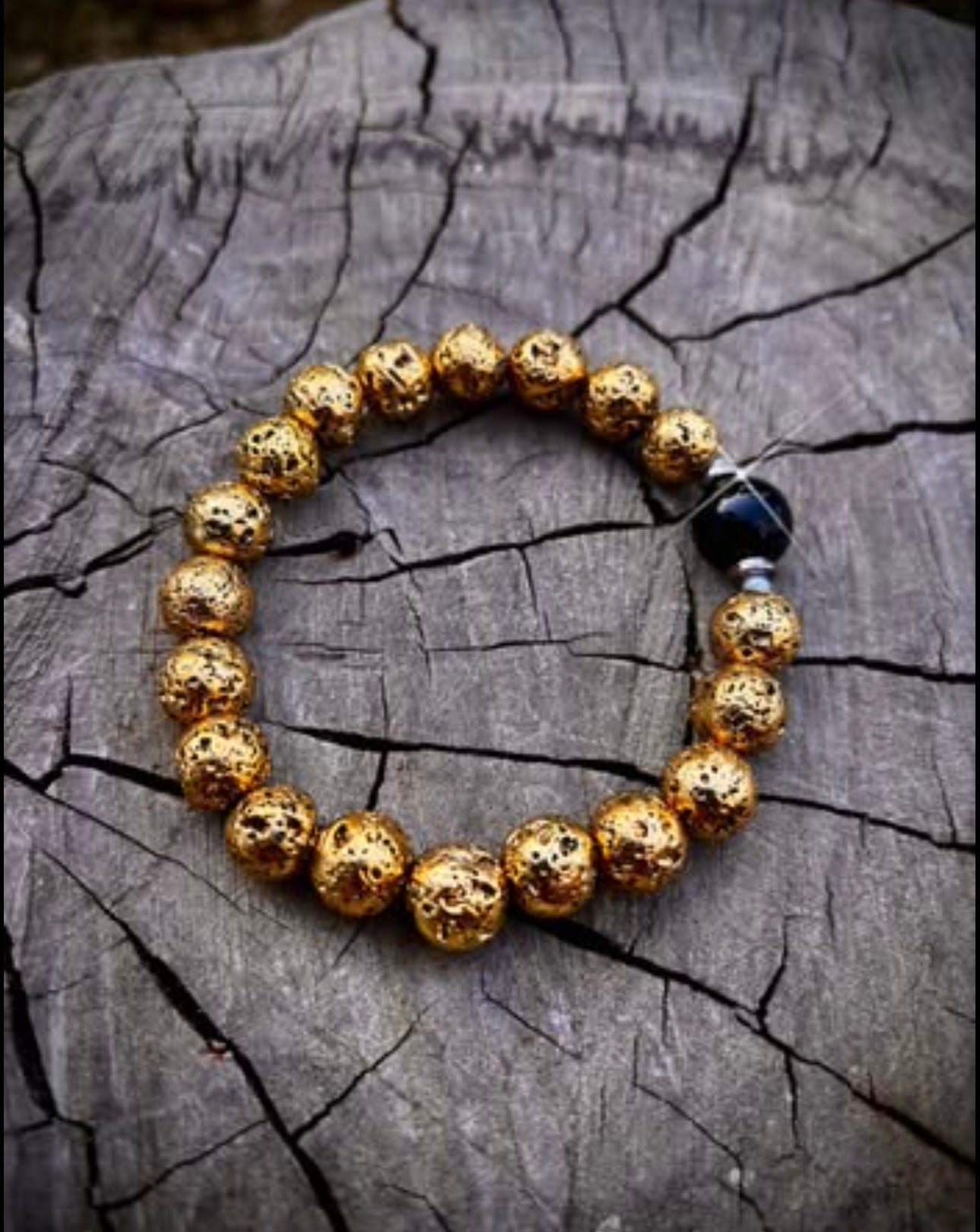 Gold plated lava rock men’s bracelet