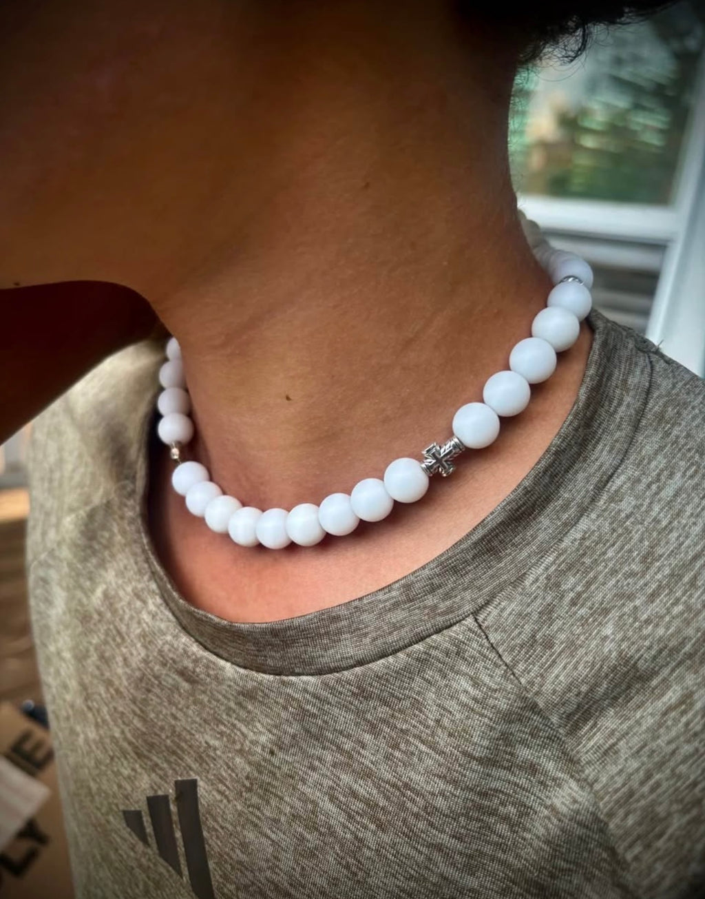 Men’s matte white Cross necklace