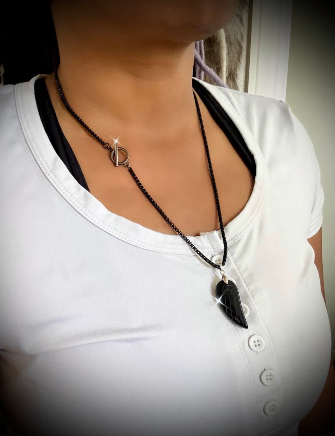 Black Jasper carved feather necklace