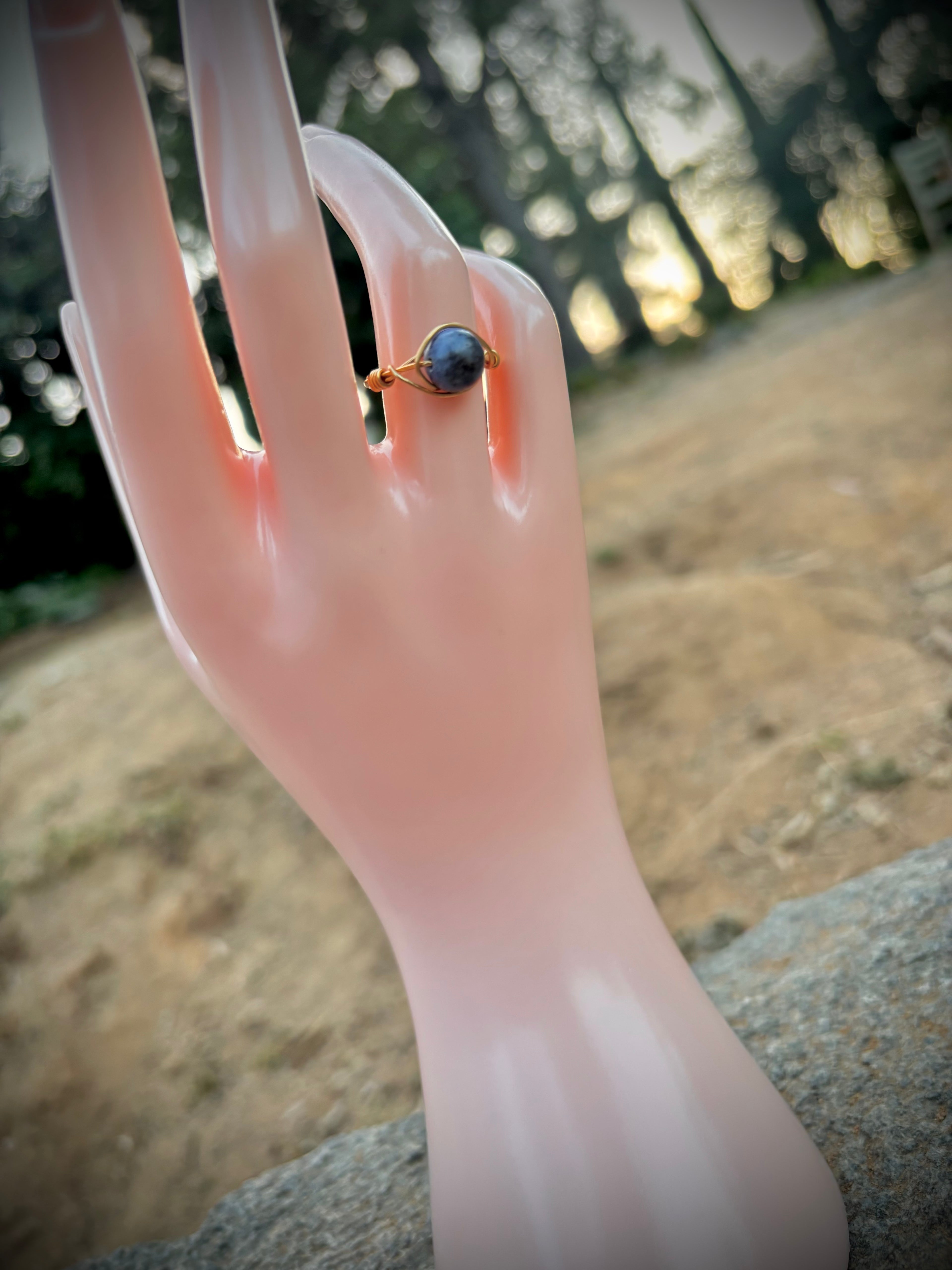 Wire wrapped ring blue lapis lazuli