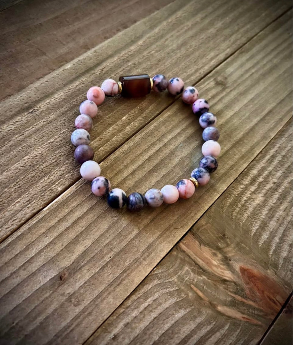 Natural pink zebra stone bracelet