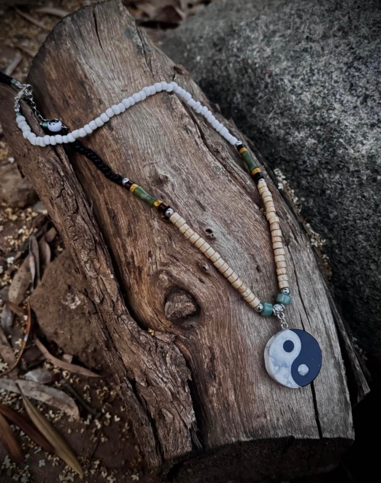 Wooden/stone yin yang necklace