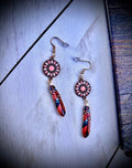 Majestic feather drop earrings, pink