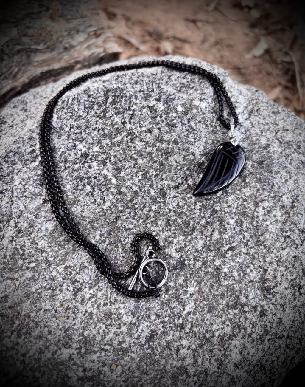 Black Jasper carved feather necklace
