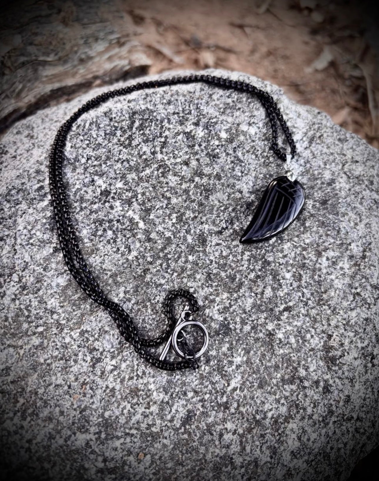 Black Jasper carved feather necklace