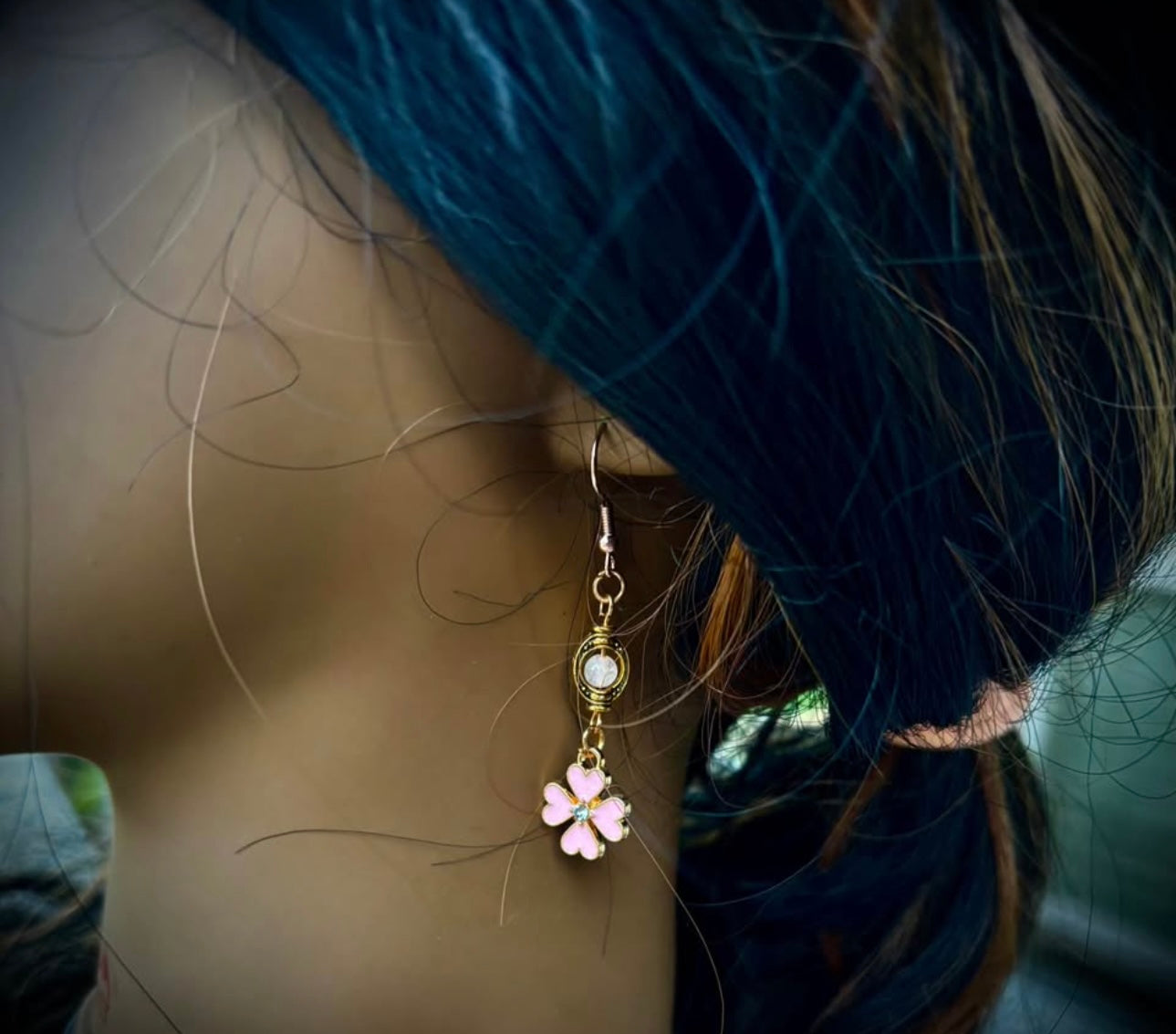 Pink clover drop hook earrings