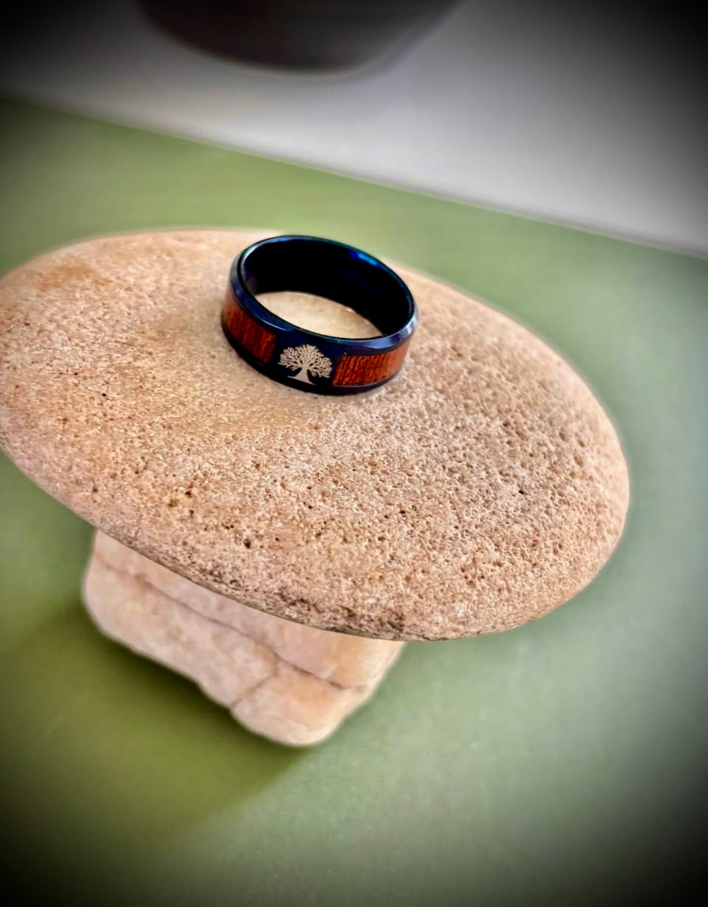 Blue ring wood inlay tree of life