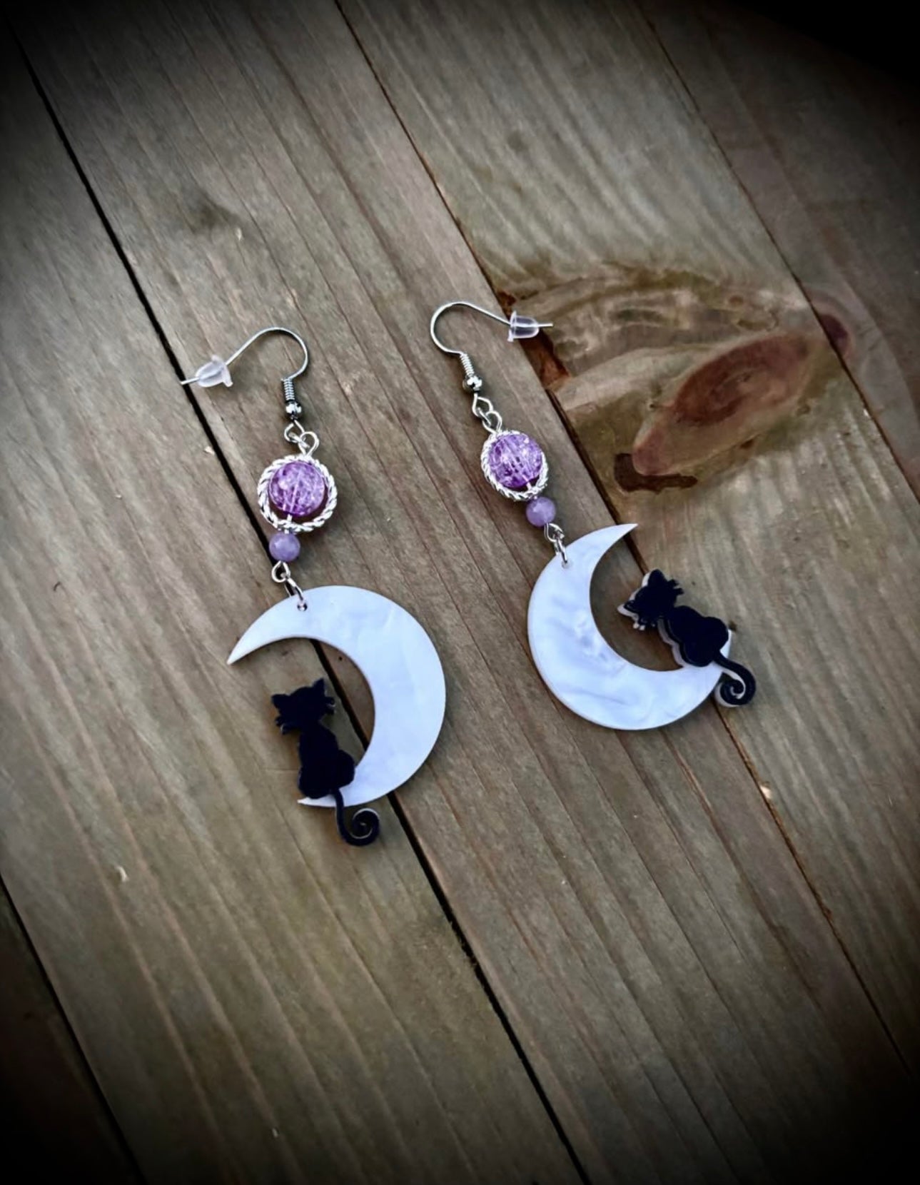 Cescent, moon, cat earrings