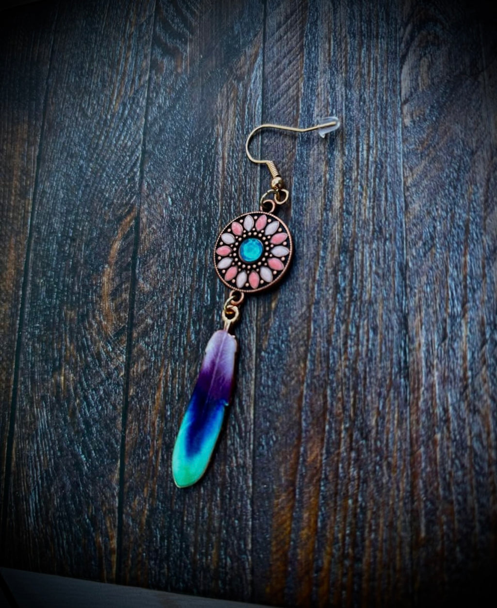 Majestic feather dro earrings, blue