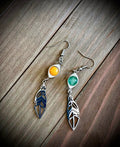 Silver feather stones: drop earrings