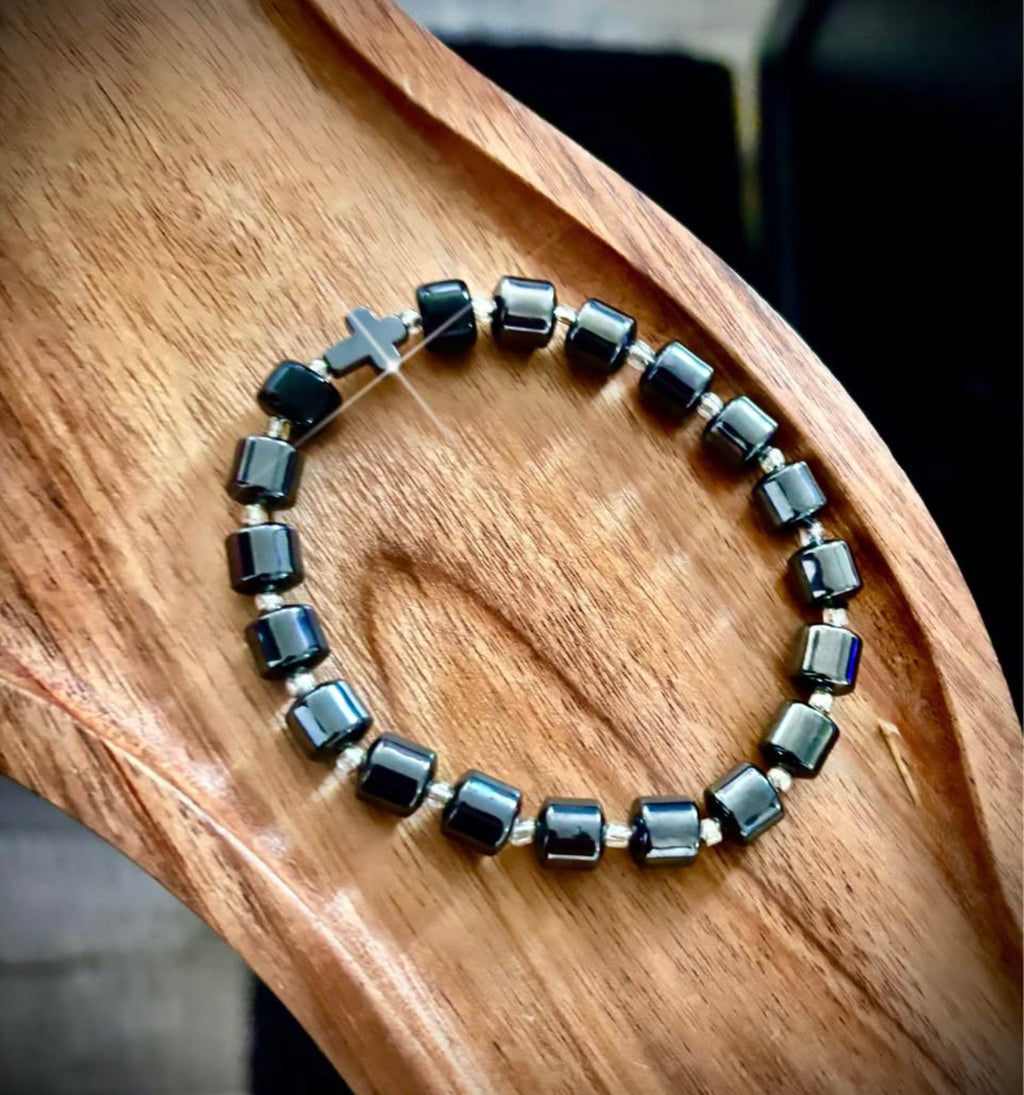 Men’s Hematite bracelet with cross