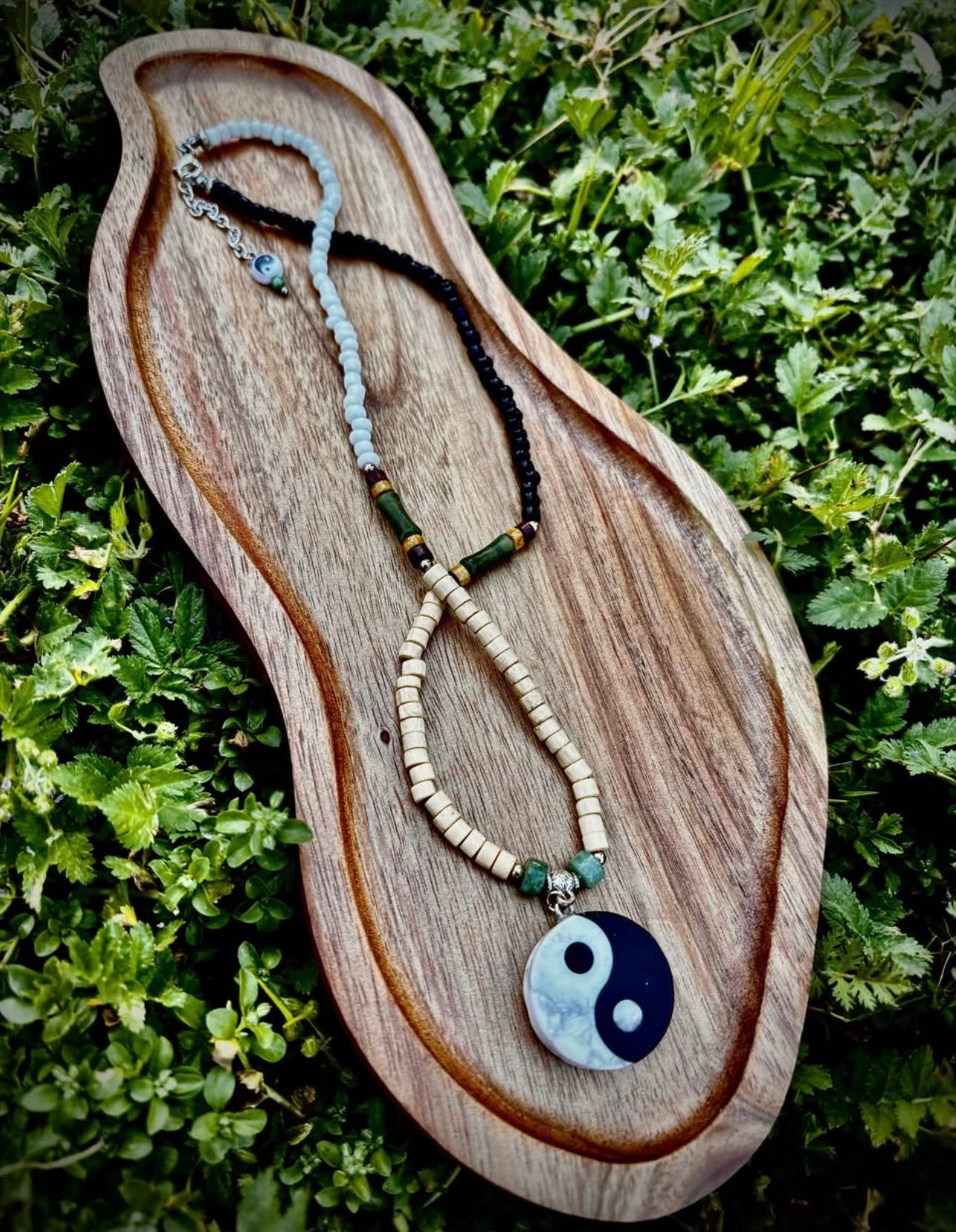 Wooden/stone yin yang necklace