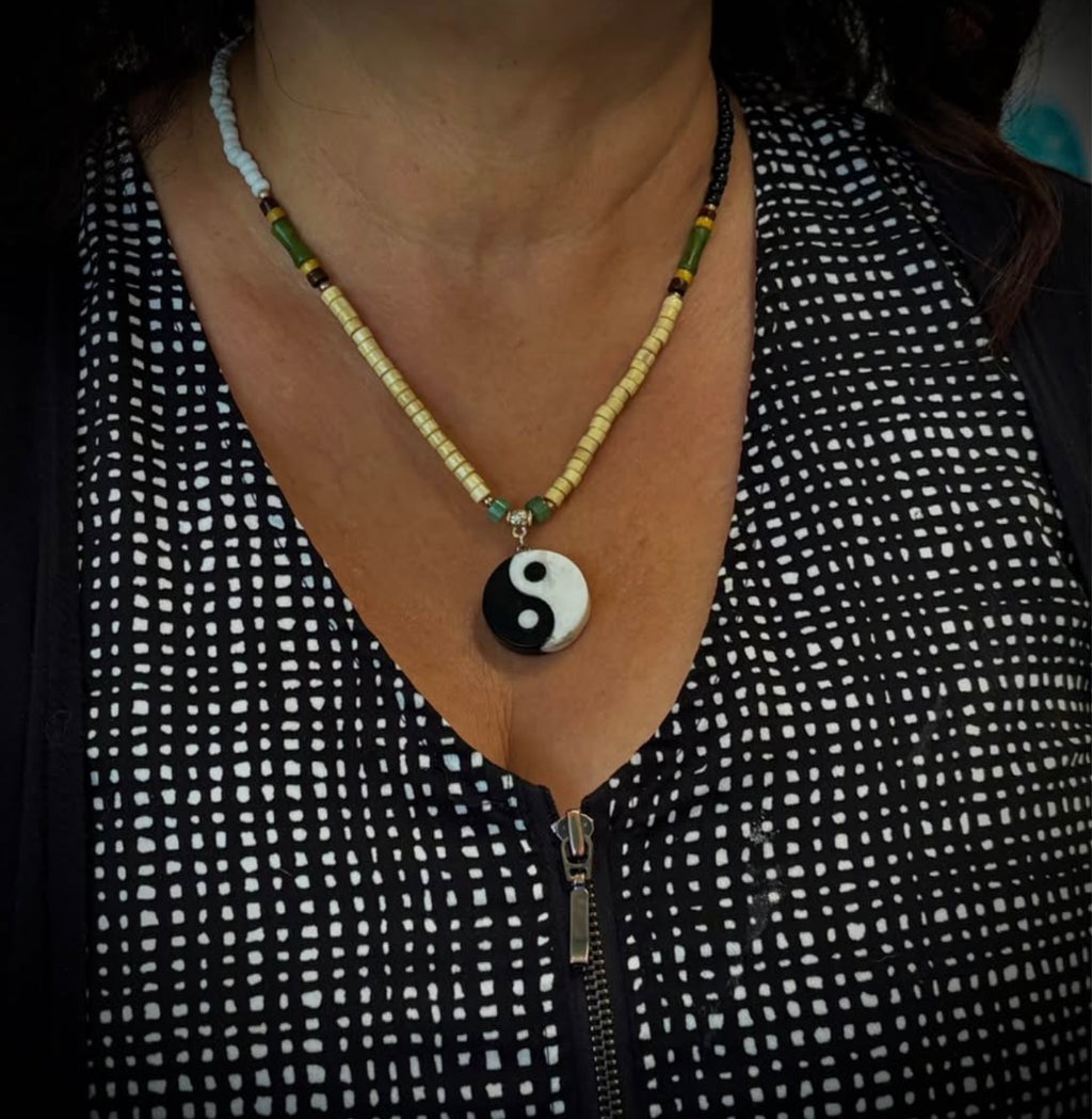 Wooden/stone yin yang necklace