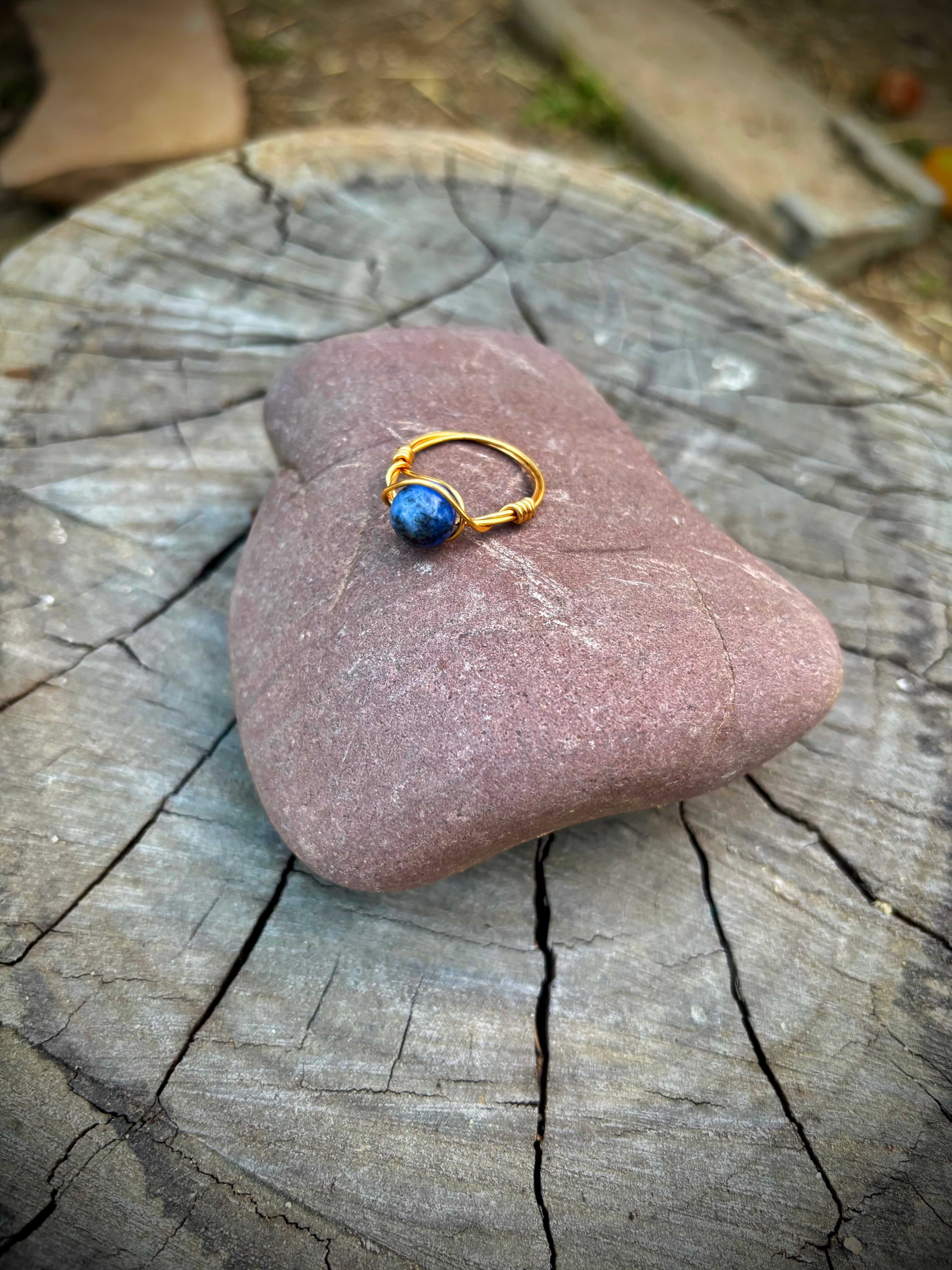 Wire wrapped ring blue lapis lazuli