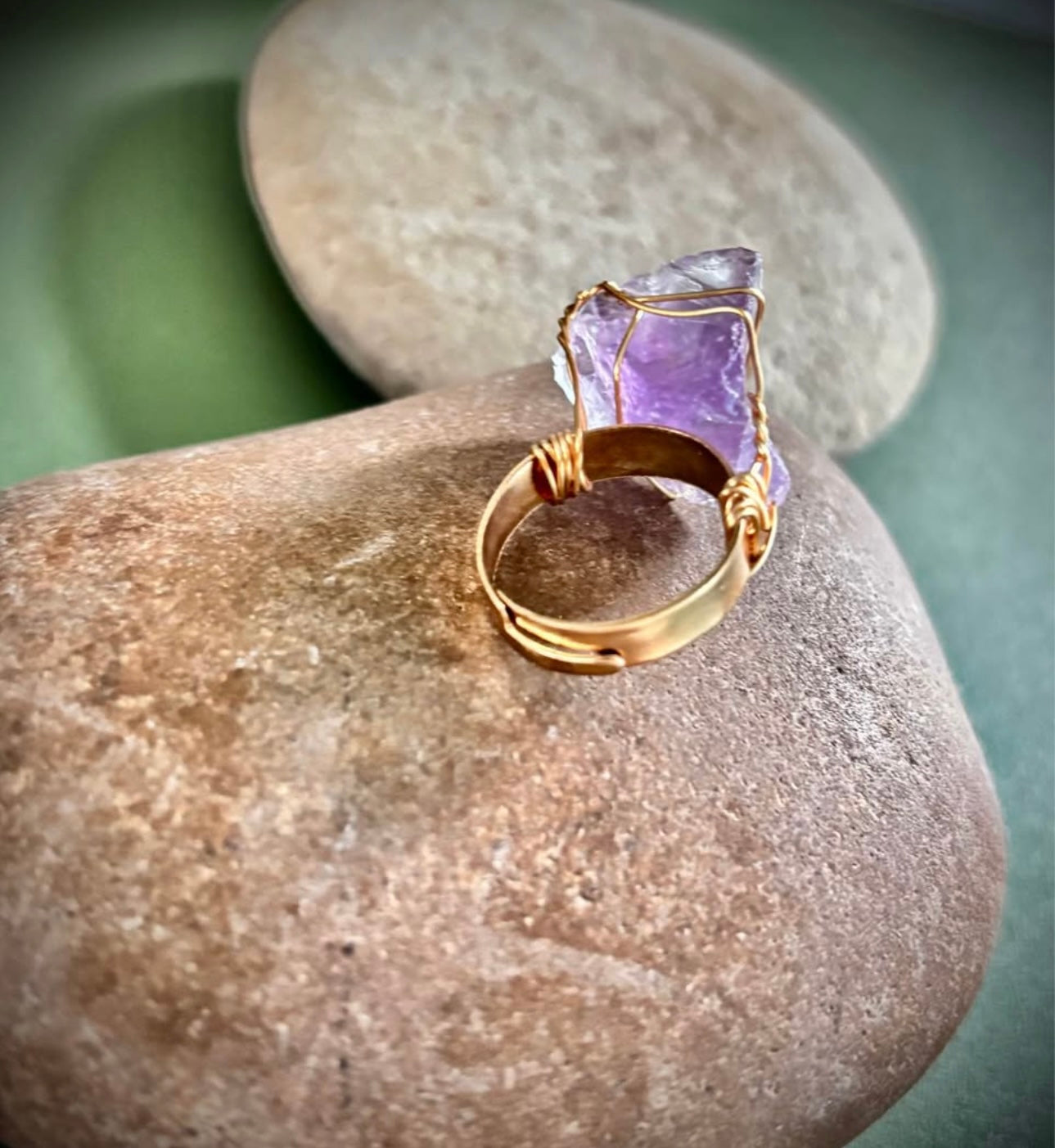 Amethyst Wire Wrap Ring Gold Tone