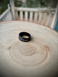 Black band ring with blue/gold inlay