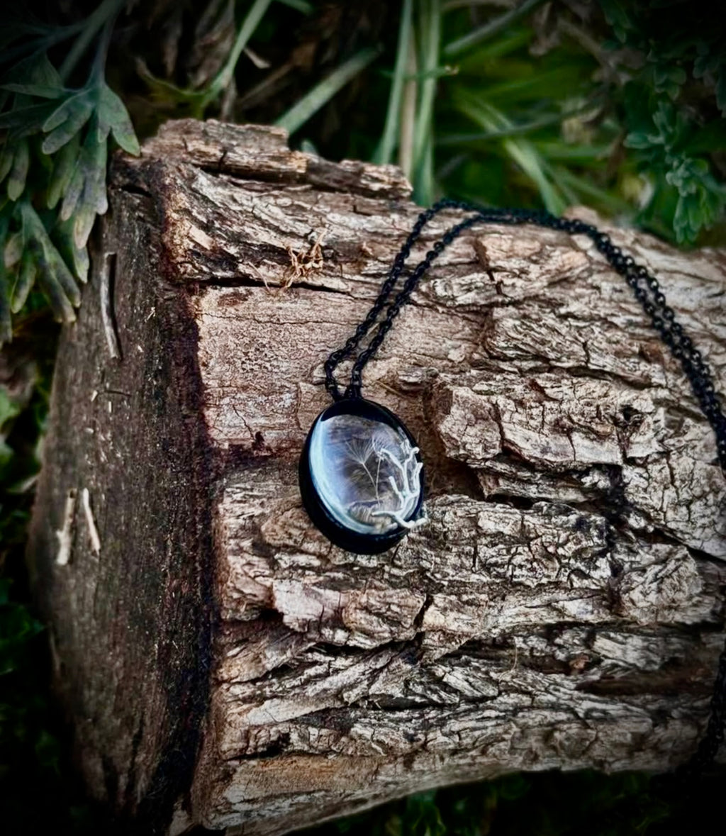 Black dandelion necklace