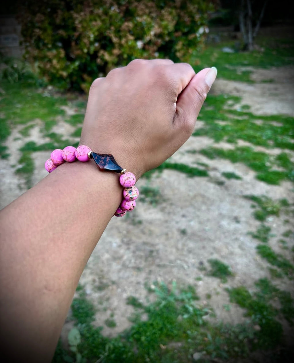 Polished pink stone bracelet