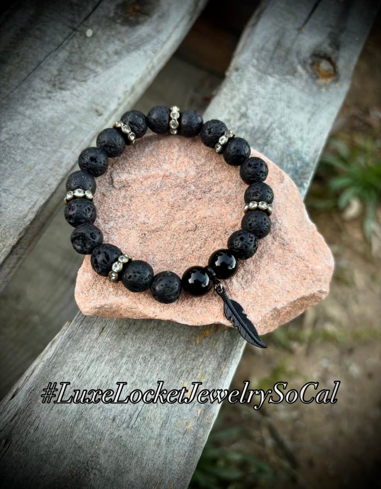 Black feather lava stone bracelet
