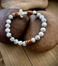 Natural howelite stone cross bracelet