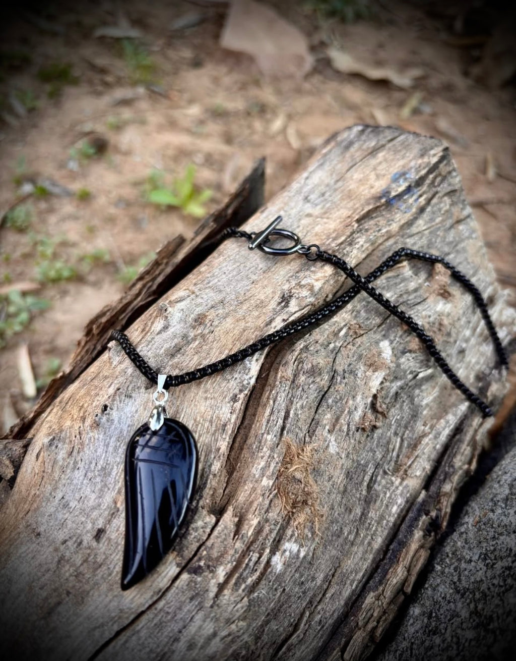 Black Jasper carved feather necklace