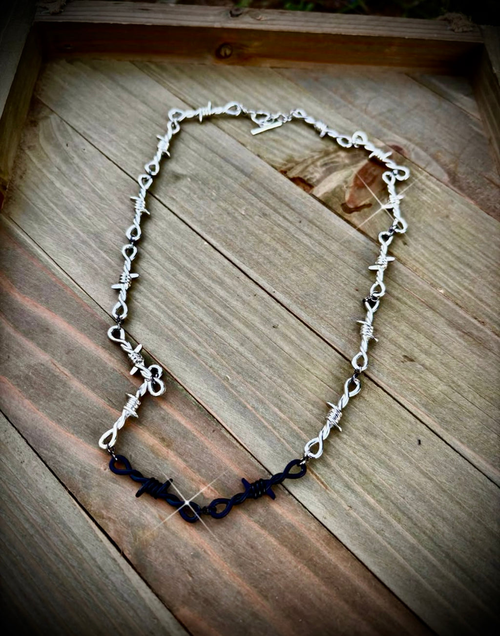 Silver and black Barbed wire necklace