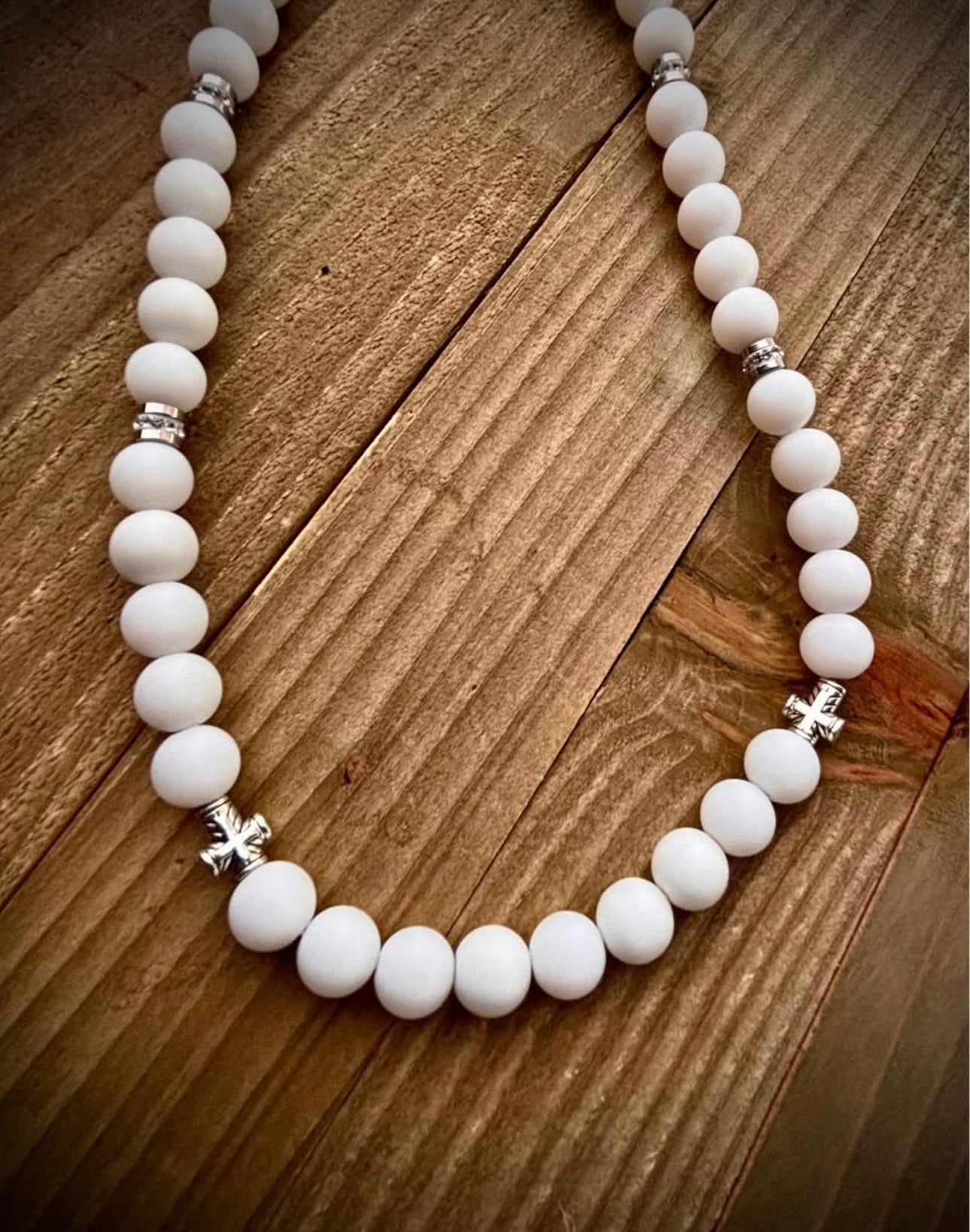 Men’s matte white Cross necklace
