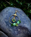 Green leaf clover, hoop earrings