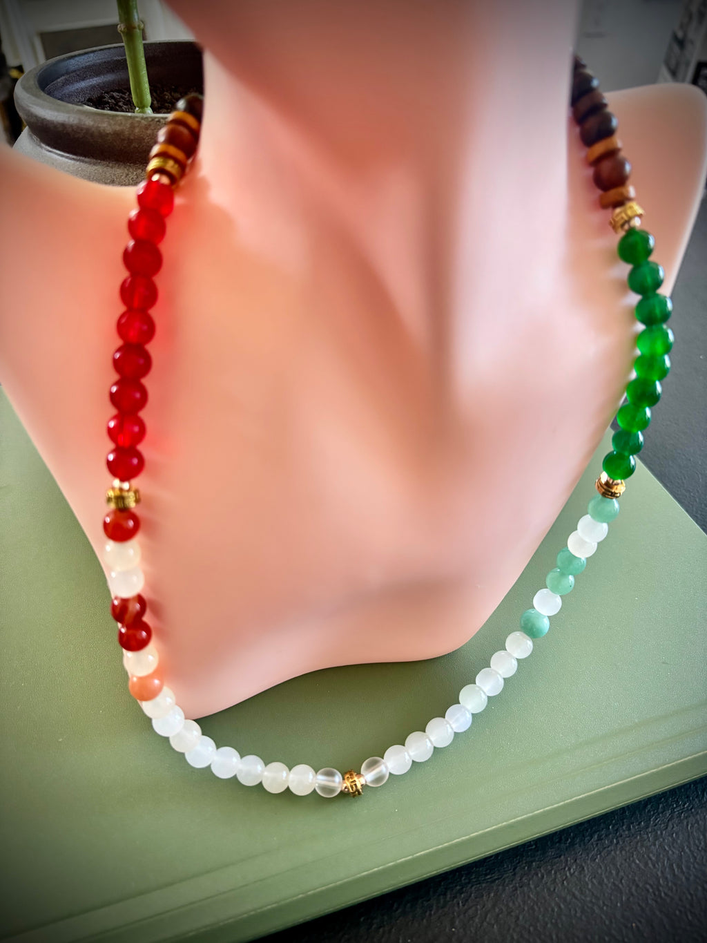 Latin style red white green necklace