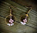Pink clover, hoop, earrings