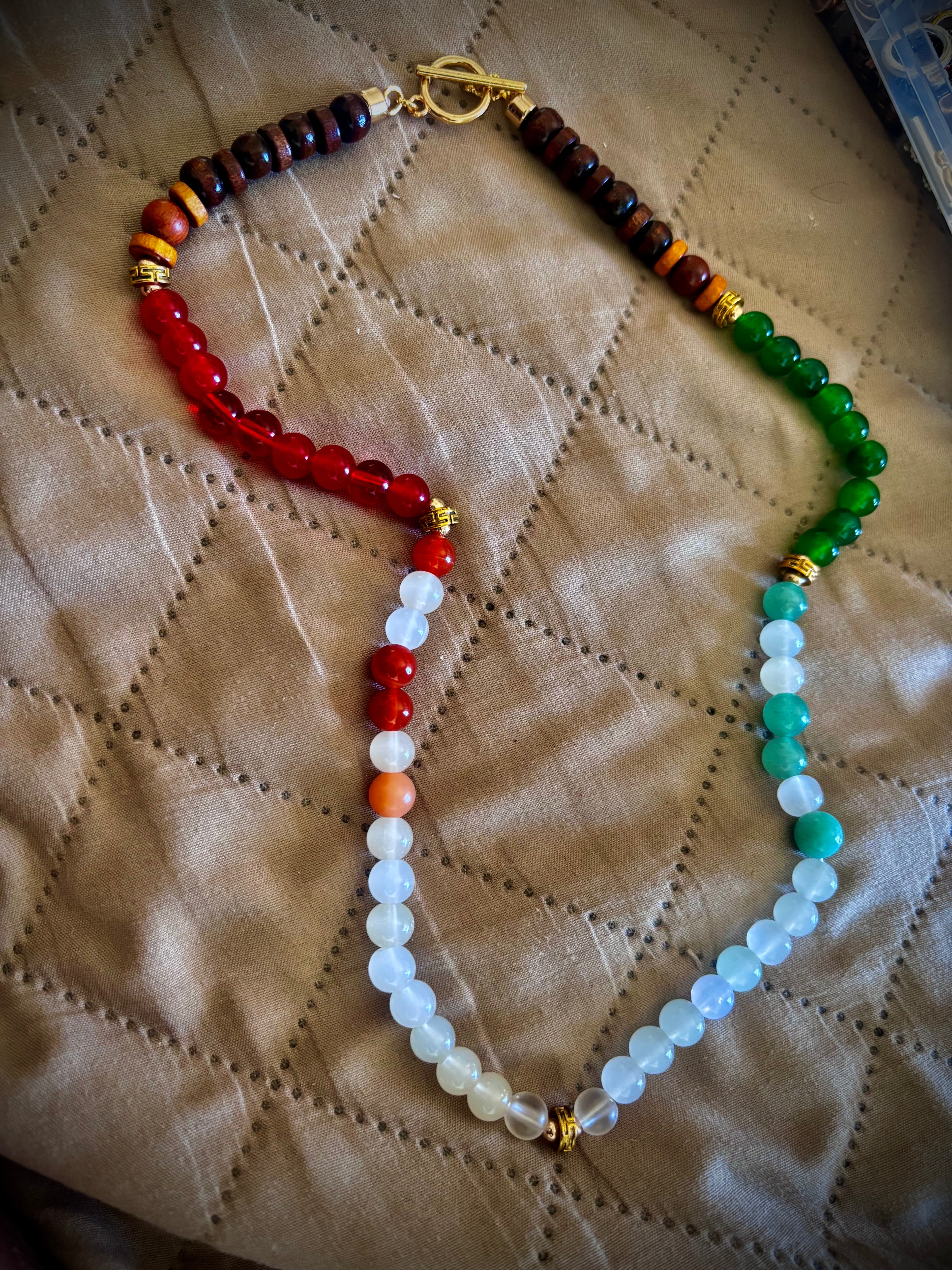 Latin style red white green necklace