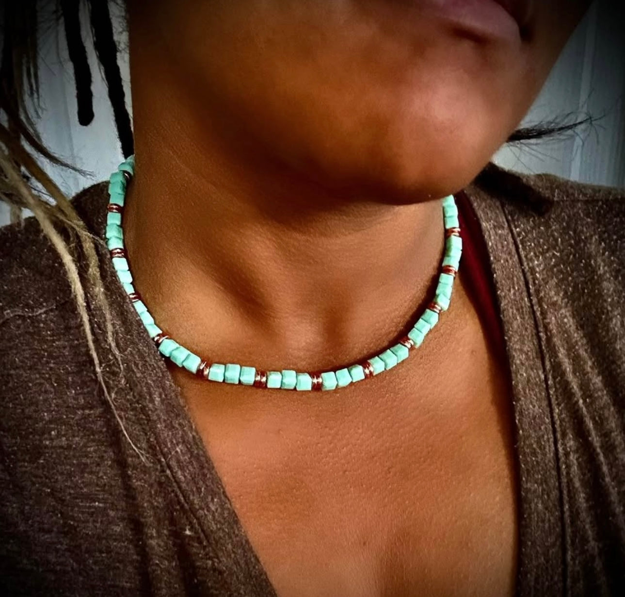 Cubed turquoise short necklace