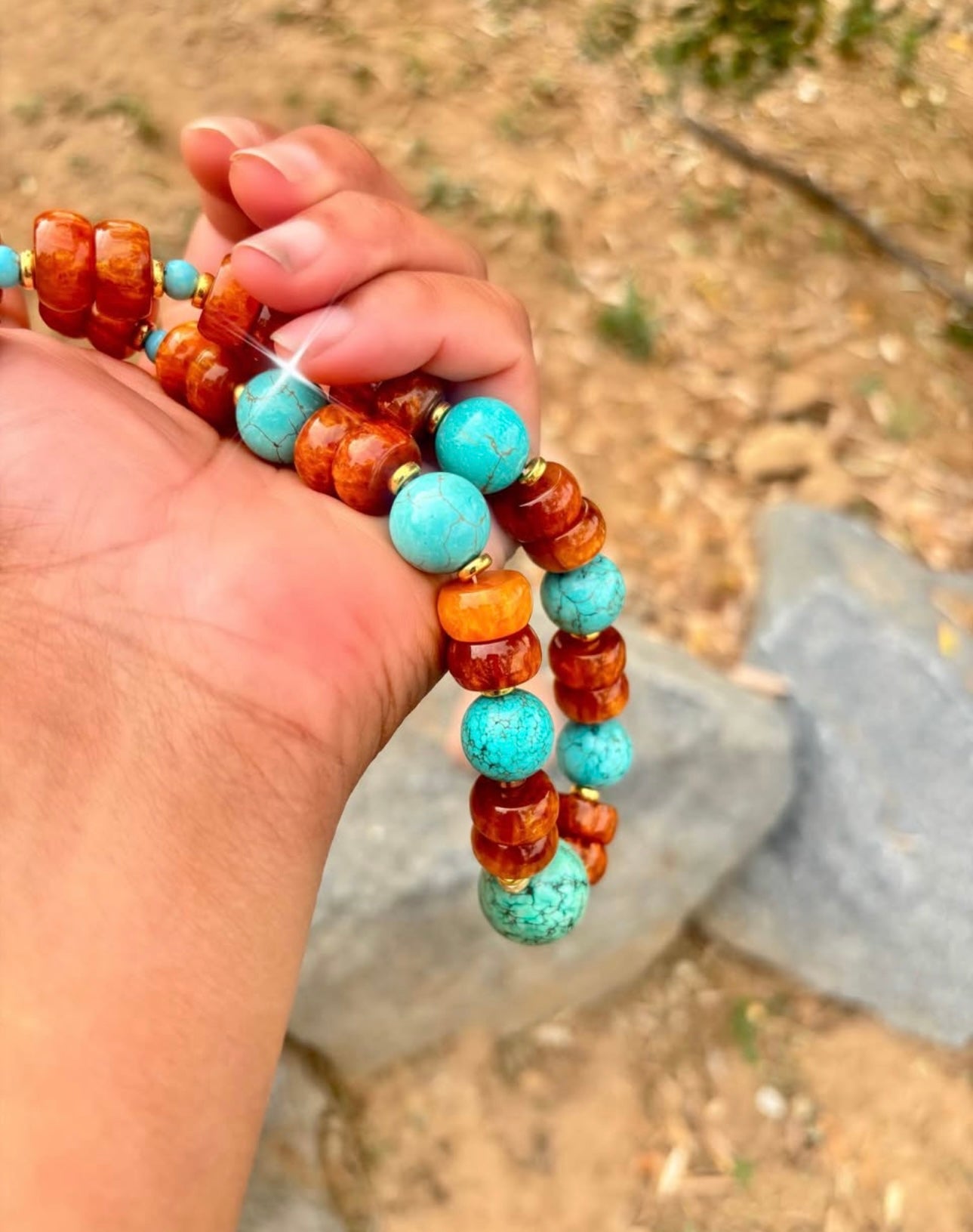 Honey Amber with blue turquoise necklace