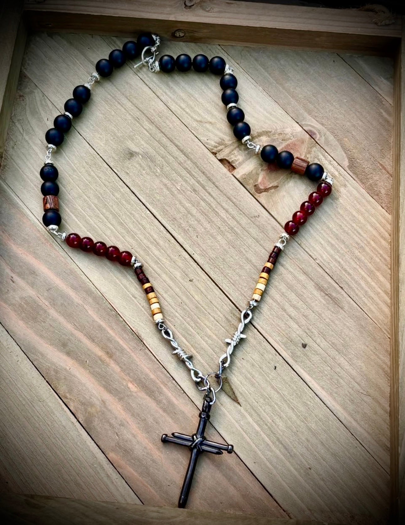 Black agate nail cross necklace