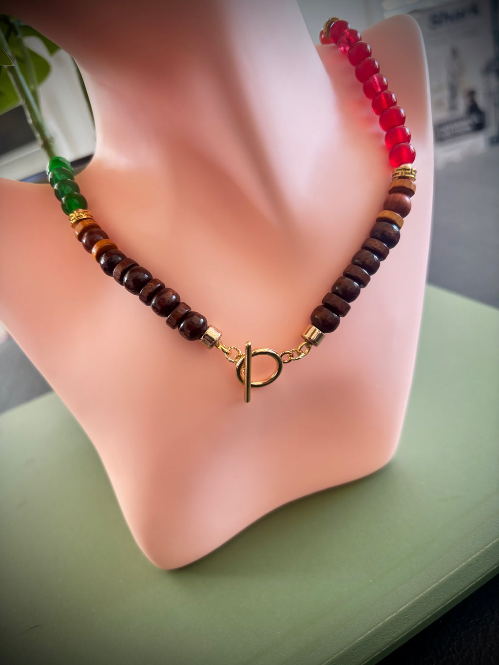 Latin style red white green necklace