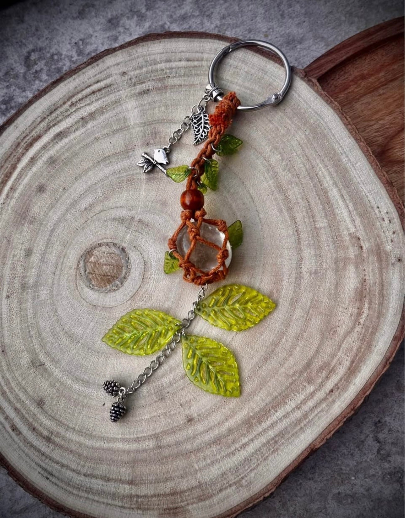 Woodland keychain with clear quartz
