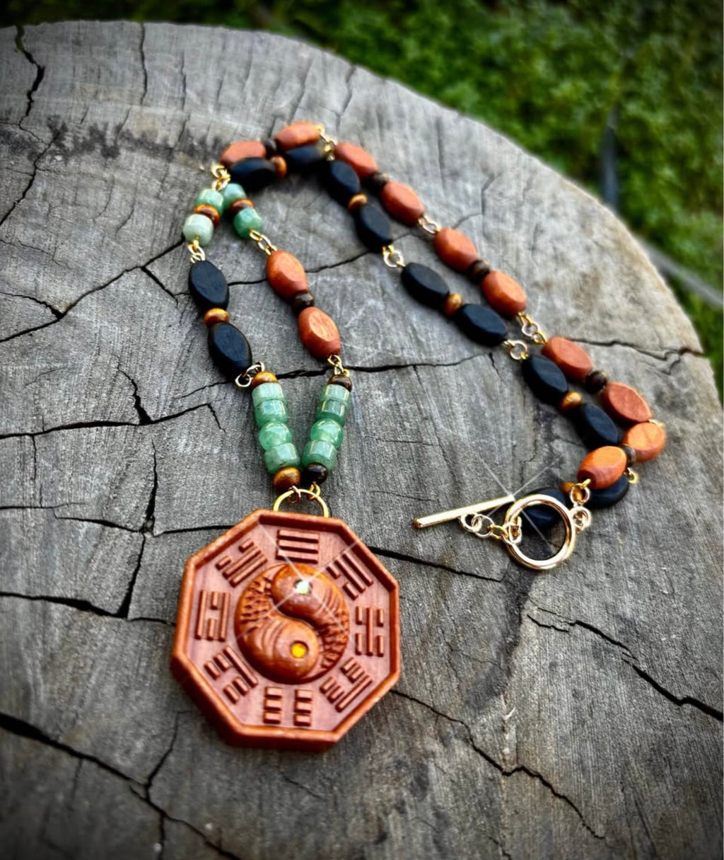 Wooden Yin Yang tai chi necklace