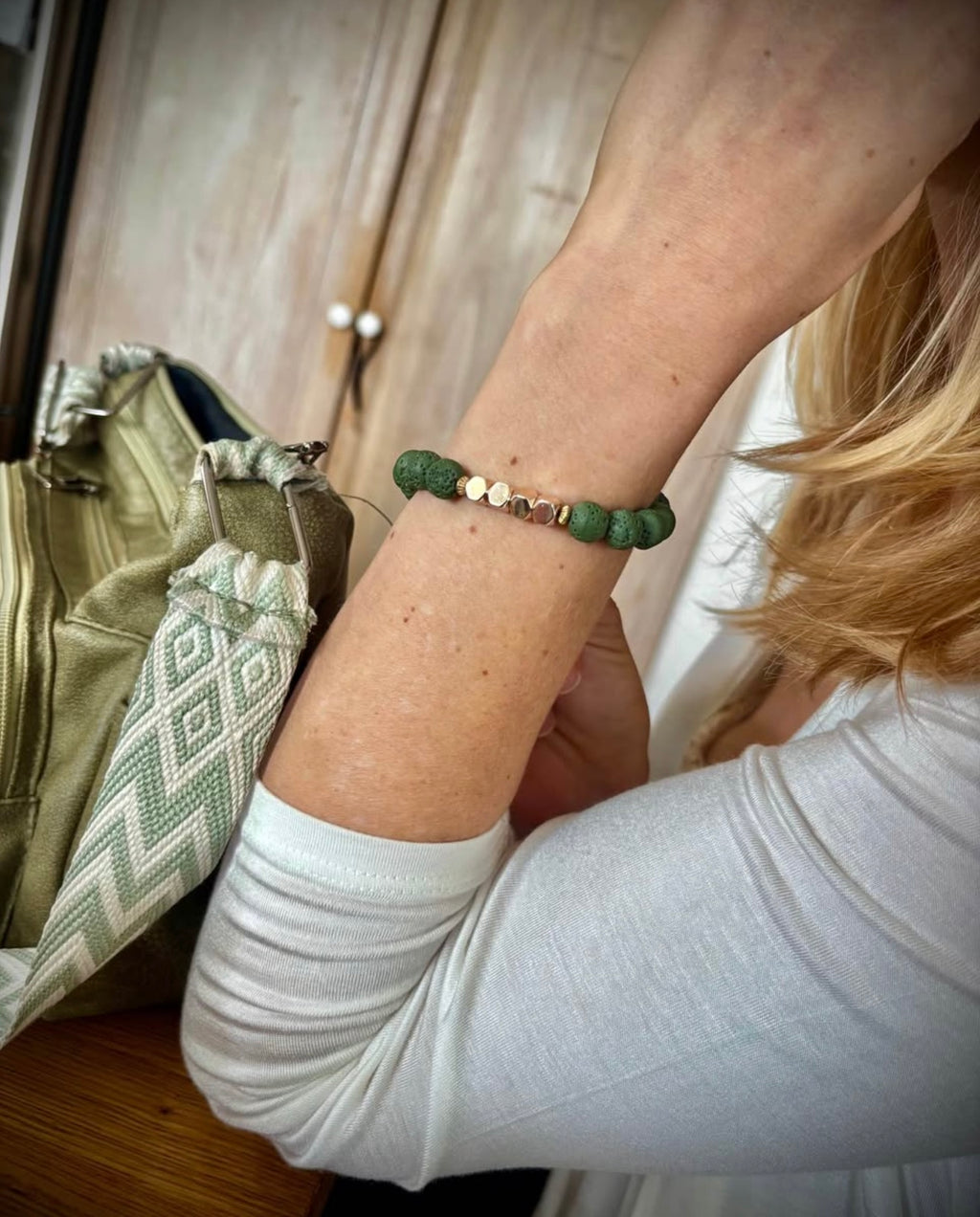 Rose Hematite, and green lava stone bracelet