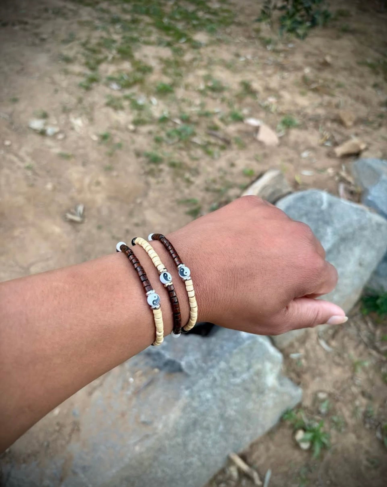 Yin Yang wooden bracelet
