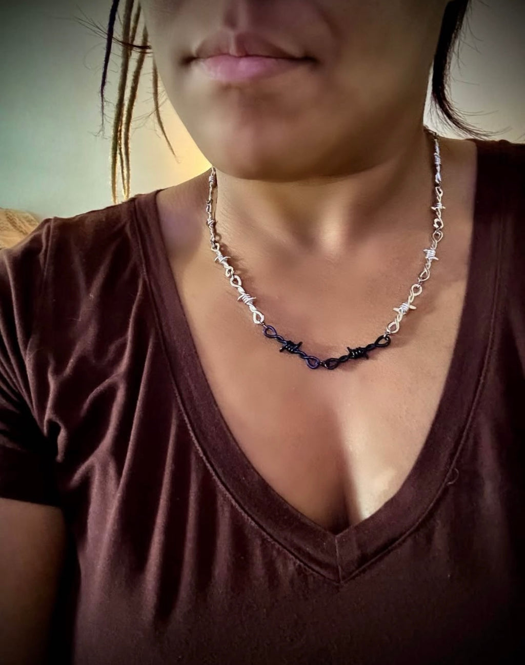 Silver and black Barbed wire necklace