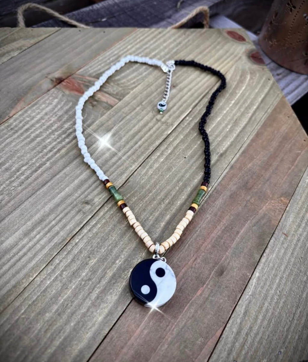 Wooden/stone yin yang necklace