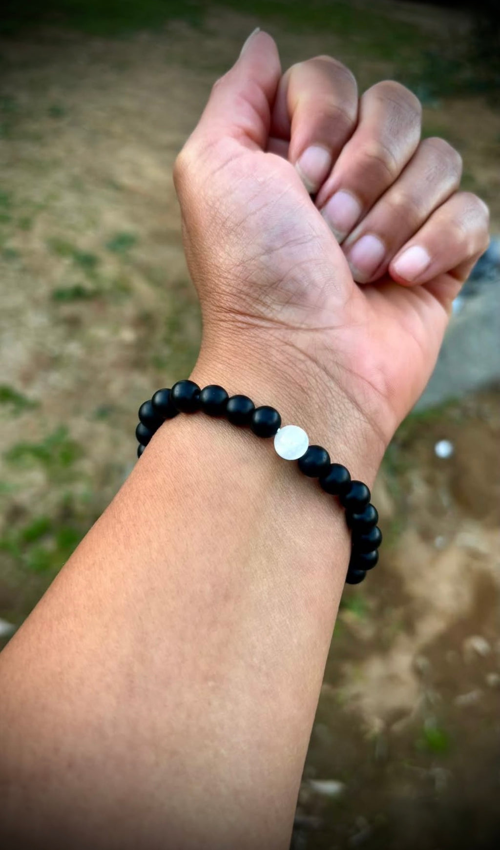Black matte onyx and white cats eye