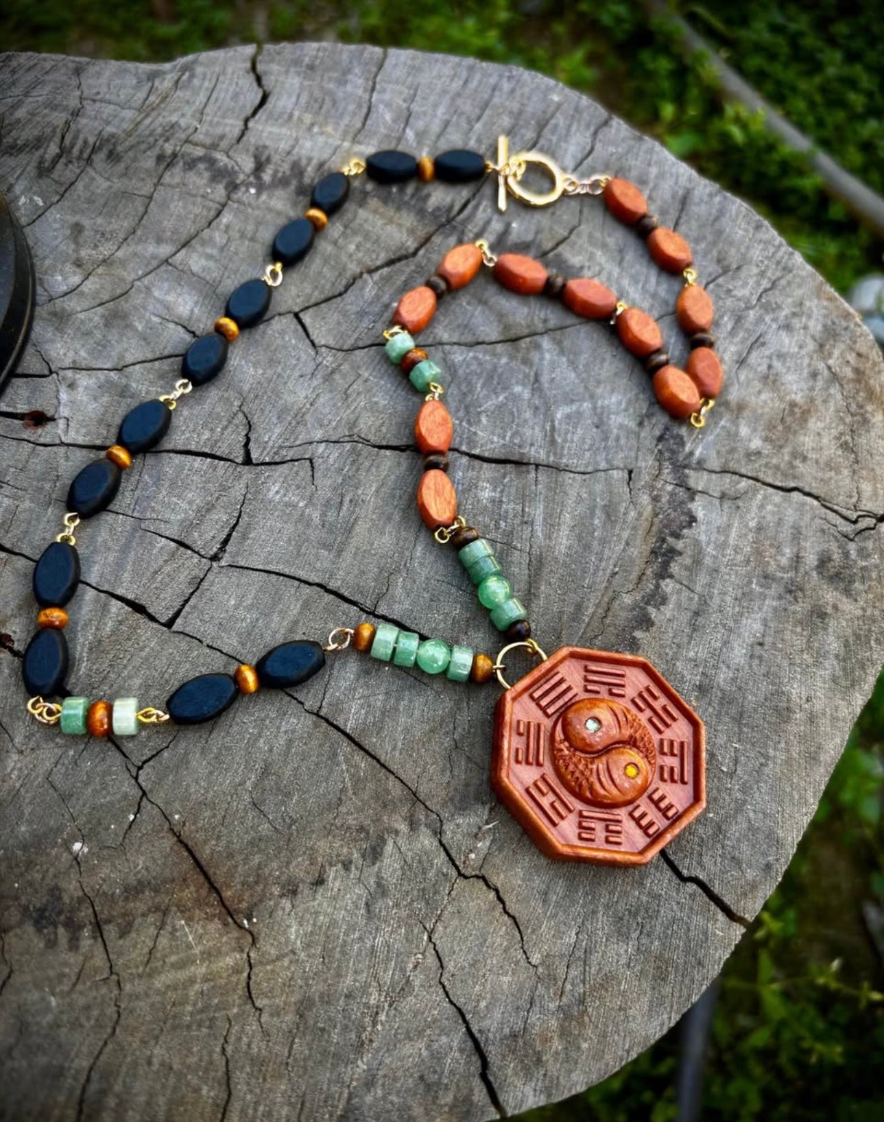 Wooden Yin Yang tai chi necklace