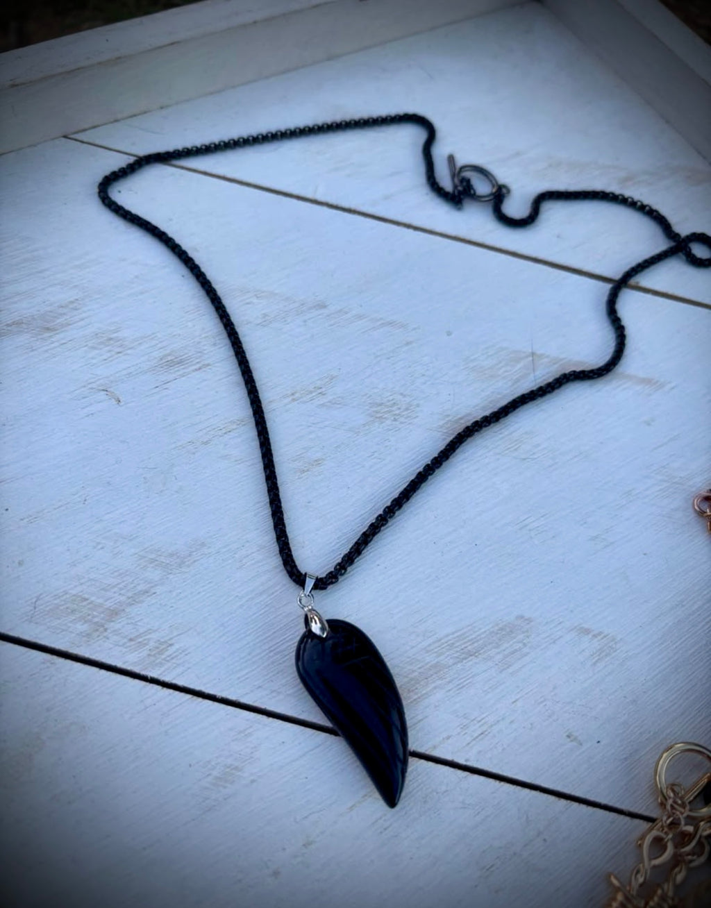 Black Jasper carved feather necklace