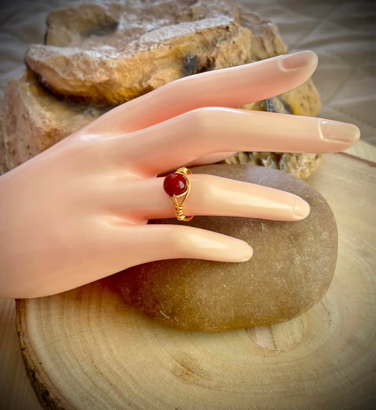 Gold Wire Wrap Ruby Red Agate Ring
