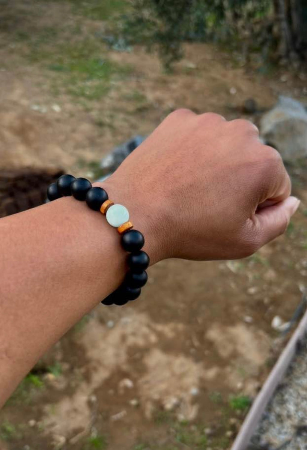 Men’s black Onyx, glow stone bracele