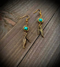 Golden double feather drops with turquoise