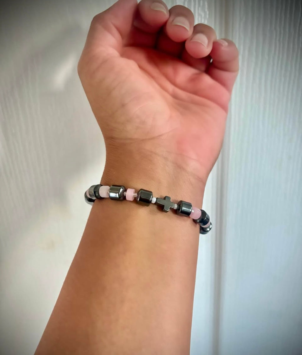 Hematite / rose quartz bracelet